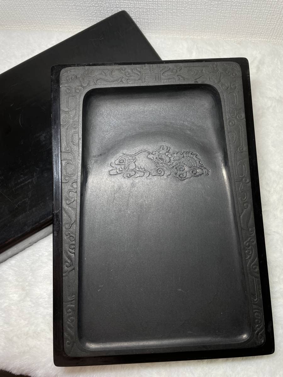 Amazon.co.jp: 硯石 歙州硯 門字硯 龍の彫刻 箱付き 書道具